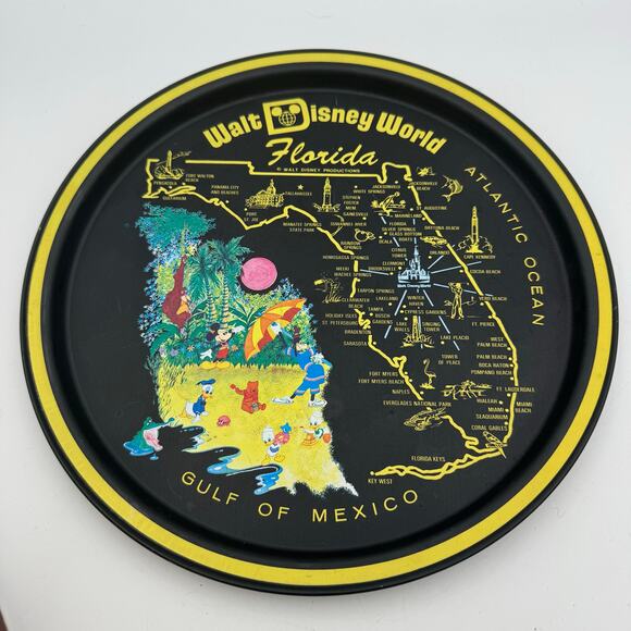 Disney Other - Vintage Walt Disney World Florida Souvenir Metal Tray 1970s Map Collectible